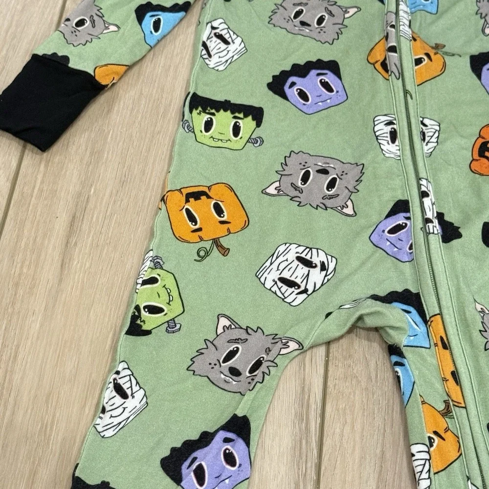 Posh Peanut Halloween Zippy Bamboo‎ Pajamas Size 6-9 Months Pumpkin Frankenstein